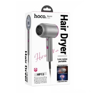 Фен HOCO HP13 три скорости/холодный поток/1 магнитная насадка/1600W/7,7х12,5х22,5см серый 1,8м - фото