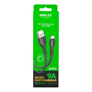 Кабель microUSB Gerlax D19V 9A/OD3.8/QC3.0 черный 1м - фото