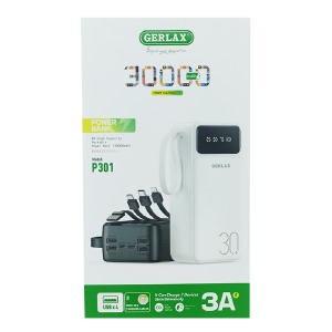Power bank/Павербанк 30000mA Gerlax P301 4USB 3A + кабель 3в1(microUSB + type-C+lightning) LCD черный - фото