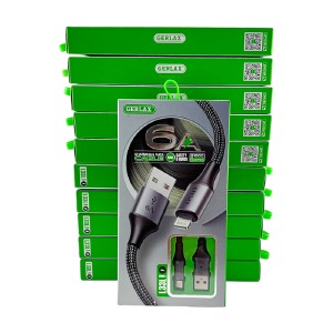 `SET кабелей iPhone Lightning Gerlax L33L 6A/QC3.0/ MI TURBO CHARGE тканевой черный 1м (10ШТ!!!+1ШТ ПОДАРОК) - фото