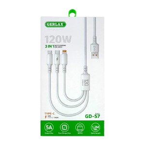 Кабель 3в1 USB to (microUSB+Lightning+Type-C) Gerlax GD-57 5A/120W/OD3.8 серый 1,2м - фото