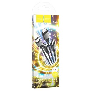 Кабель 4в1 USB to (microUSB+Lightning+2xType-C) Hoco X76 2A тканевой черный 1м (31) - фото