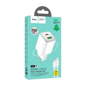 СЗУ Type-C to iPhone Lightning Hoco N41 3A/1USB/QC3.0/PD20W/GaN белый 1м - фото
