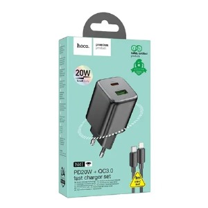 СЗУ Type-C to iPhone Lightning Hoco N41 3A/1USB/QC3.0/PD20W/GaN черный 1м - фото