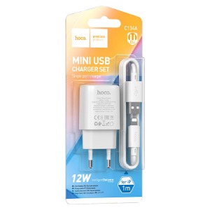 СЗУ iPhone Lightning Hoco C134A 2.4A/1USB/блистер белый 1м (28) - фото