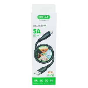 Кабель iPhone Lightning Gerlax D7L 5A/OD4.0 силиконовый черный 1м - фото