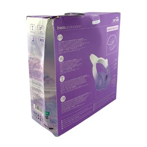 Уценка Hands Free большие Bluetooth Hoco W42 LED ушки RGB/BT5.3/TFcard/FM/AUX/mic/400mAh фиолетовый (мятая коробка) - фото