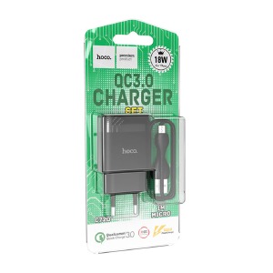 СЗУ microUSB Hoco C72Q 3A/1USB/18W/QC3.0/блистер черный 1м (30) - фото