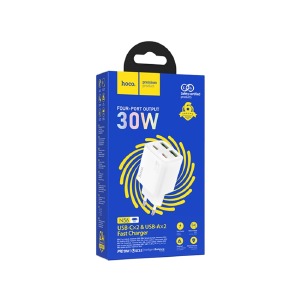 Блочек USB Hoco N56 3A/2USB/QC3.0/2PD30W/GaN белый (12) - фото