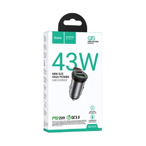 АЗУ USB блочек Hoco NZ16A 3A/43W/QC3.0/1USB/PD25W серый (13) - фото