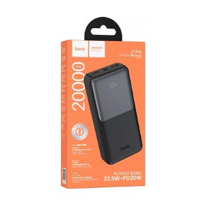 Power bank/Павербанк 20000mA Hoco J136A 3A/2USB/22.5W/PD20W/LED дисплей (input micro/Type-C) черный - фото