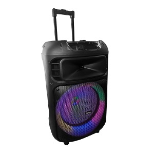 Колонка чемодан 15113 50W/2 беспроводных микрофона/RGB/BT/USB/microSD/FM/AUX/пульт черная 68х45х36см - фото