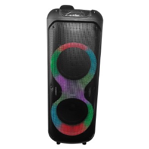 Колонка чемодан 10215 30Wх2/2 беспроводных микрофона/RGB/BT/USB/microSD/FM/AUX/пульт черная 92х36х31см - фото