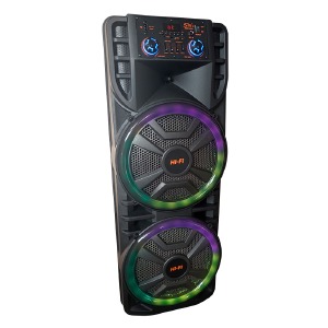 Колонка чемодан 12203 40Wx2/беспроводной микрофон/RGB/BT/USB/microSD/FM/AUX/пульт черная 94х38х33см - фото