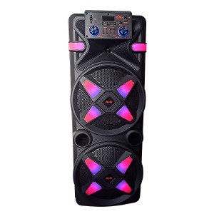 Колонка чемодан 12205 40Wx2/беспроводной микрофон/RGB/BT/USB/microSD/FM/AUX/пульт черная 94х38х33см - фото