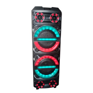 Колонка чемодан 8231 30Wх2/2 беспроводных микрофона/RGB/BT/USB/microSD/FM/AUX/пульт черная 92х36х31см - фото