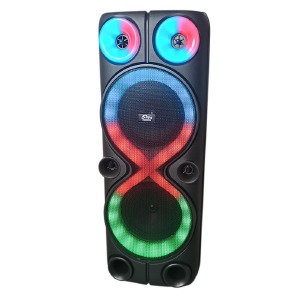 Колонка чемодан 8238 20Wх2/2 беспроводных микрофона/RGB/BT/USB/microSD/FM/AUX/пульт черная 73х29х24см - фото