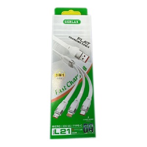 Кабель 3в1 USB to (microUSB+Lightning+Type-C) Gerlax L21 6A белый 1.2м - фото