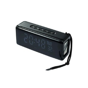 Колонка TG174 5Wx2/BT/FM/PowerBank/часы/температура/1200mAh черная 17х4.5х7см - фото