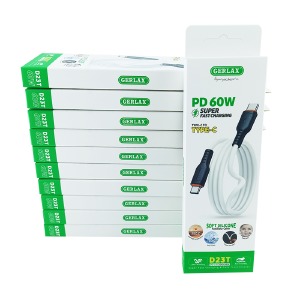 `SET кабелей Type-C to Type-C Gerlax D23T60W/OD3.8/Super Fast Charging силиконовый белый 1м (10ШТ!!!+1ШТ ПОДАРОК) - фото