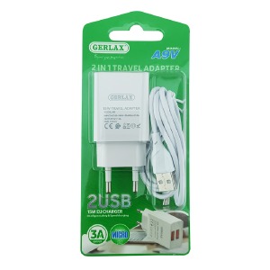 СЗУ microUSB Gerlax A9V 3A/2USB/15W/блистер белый 1м - фото