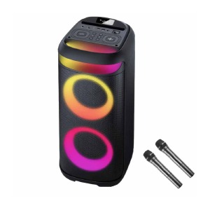 Колонка чемодан Su-Kam BT 622D 20Wх2/2 беспроводных микрофона/RGB/BT5.1/USB/microSD/FM/AUX черная 34х30х63см - фото