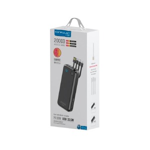 Power bank/Павербанк 20000mA Konfulon A23Q PD20W/USB22.5W/четыре кабеля  microUSB, Lightning, Type-C 22.5W, USB (input Type-C 20W) белый - фото