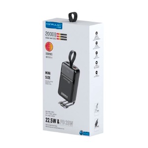 Power bank/Павербанк 20000mA Konfulon A54Q 2USB-22.5W+PD20W черный + шнуры 3в1 - фото