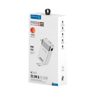 Power bank/Павербанк 20000mA Konfulon A57Q USB22.5W/PD20W/cable Type-C to Type-C 22.5W and Lightning + EU AC Charger (штекер в резетку) белый - фото