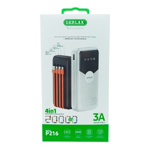 Power bank/Павербанк 20000mA Gerlax P216 3A/1USB/LED дисплей/4 кабеля черный - фото