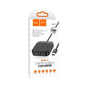 HUB USB Hoco HB31 4в1 (USB2.0х4) черный 0,2м - фото