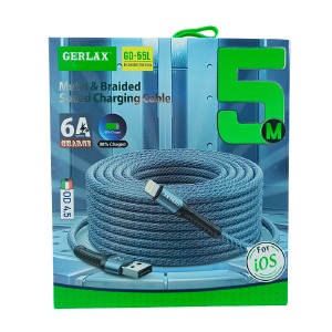 Кабель iPhone Lightning Gerlax GD-55L 6А/OD4.5 тканевой черный 5м - фото