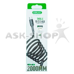 Кабель 3,5 AUX - Type-C Gerlax GX-06T2 тканевой черный 2м - фото