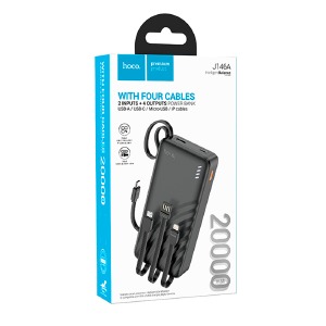 Power bank/Павербанк 20000mA Hoco J146A 2A/1USB/PD/кабель 3в1/Led индикатор (input Type-C/USB кабель) черный - фото