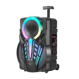 Колонка чемодан Hoco DS40 8"/20W/RGB/BT5.0/USB/microSD/FM/3600mAh/TWS/MIC/пульт 42.5х28.5х22см черная - фото