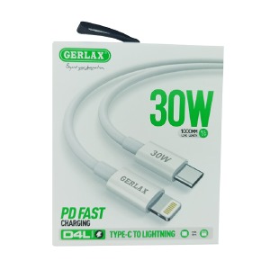 Кабель iPhone PD Type-C to Lightning Gerlax D4L 3A/30W белый 1м - фото