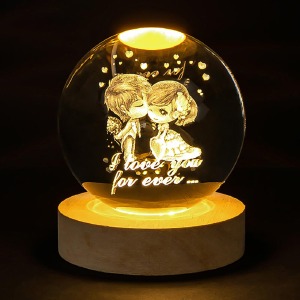 Ночник хрустальный шар 8см I love you на деревянной подставке LED подсветка/от USB - фото