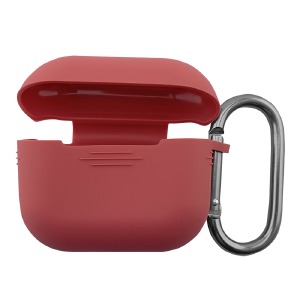 Чехол силикон AirPods 4 (10) малиновый (Crimson) с карабином - фото