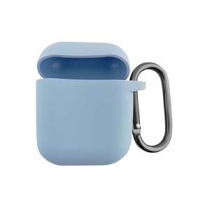 Чехол силикон AirPods 4 (16) небесно-голубой (Sky Blue) с карабином - фото