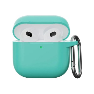 Чехол силикон AirPods 4 (17) бирюзовый (Coast Blue) с карабином - фото