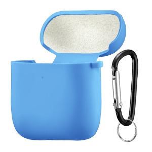 Чехол силикон AirPods Pro/Pro2 microfiber (24) синий с карабином  - фото