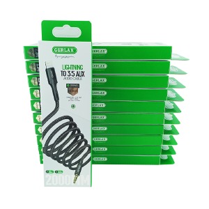 `SET кабелей 3,5 AUX - Lightning Gerlax GX-06L2 тканевой черный 2м (10ШТ!!!+1ШТ ПОДАРОК) - фото
