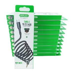 `SET кабелей 3,5 AUX - Type-C Gerlax GX-06T2 тканевой черный 2м (10ШТ!!!+1ШТ ПОДАРОК) - фото