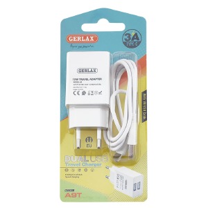 СЗУ Type-C Gerlax A9T 3A/2USB/15W/блистер белый 1м (Real 2.2A) - фото