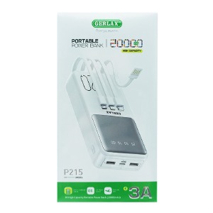 Power bank/Павербанк 20000mA Gerlax P215 2USB 3A+PD22.5W + кабель 3в1(microUSB + type-C+lightning) белый - фото