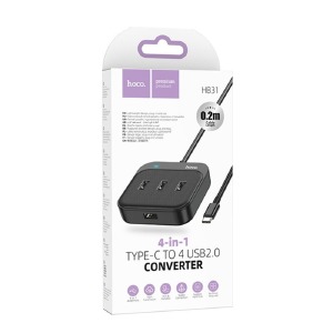 HUB Type-C Hoco HB31 4в1 (USB2.0х4) черный 0,2м (19) - фото