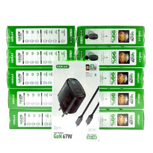'SET СЗУ Type-C to Type-C Gerlax GA-42 1USB/QC3.0/2PD67W/GaN черный (10ШТ!!!+1ШТ ПОДАРОК) - фото