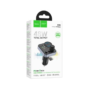 FM модулятор Hoco E86 48w 12-24V/2USB/PD30W/BT5.4/RGB/LCD дисплей черный - фото