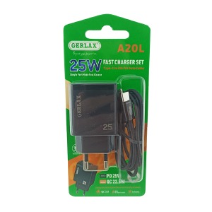 'SET СЗУ Type-C to iPhone Lightning Gerlax A20L 1USB/PD25W черный 1м (10ШТ!!!+1ШТ ПОДАРОК) - фото