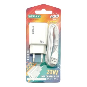 СЗУ iPhone Lightning Gerlax A71L 3A/1USB/20W/QC3.0 белый 1м - фото